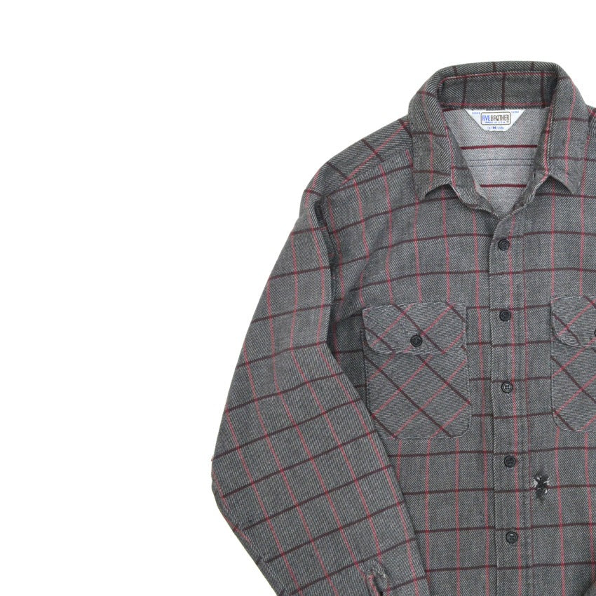 70's FIVE BROTHER CHECK FLANNEL SHIRT... M