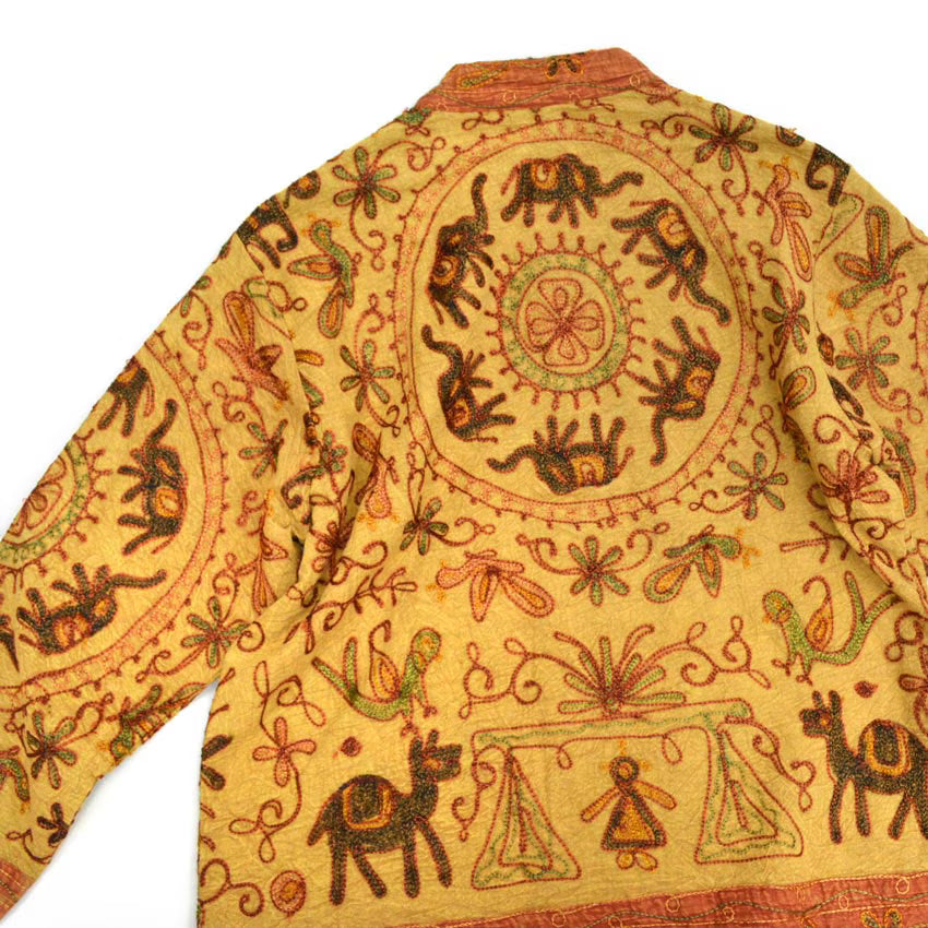 90's ORVIS Indian Cotton Embroidered Jacket with Fish Buttons... M