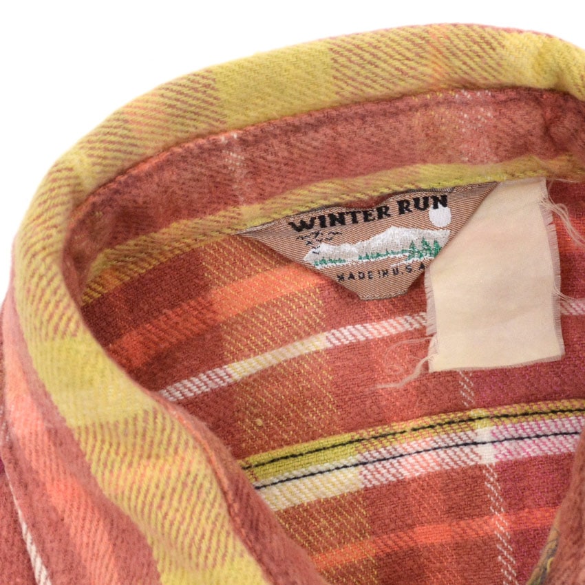 ~80's WINTER RUN PINK PLAID HEAVY FLANNEL SHIRT...