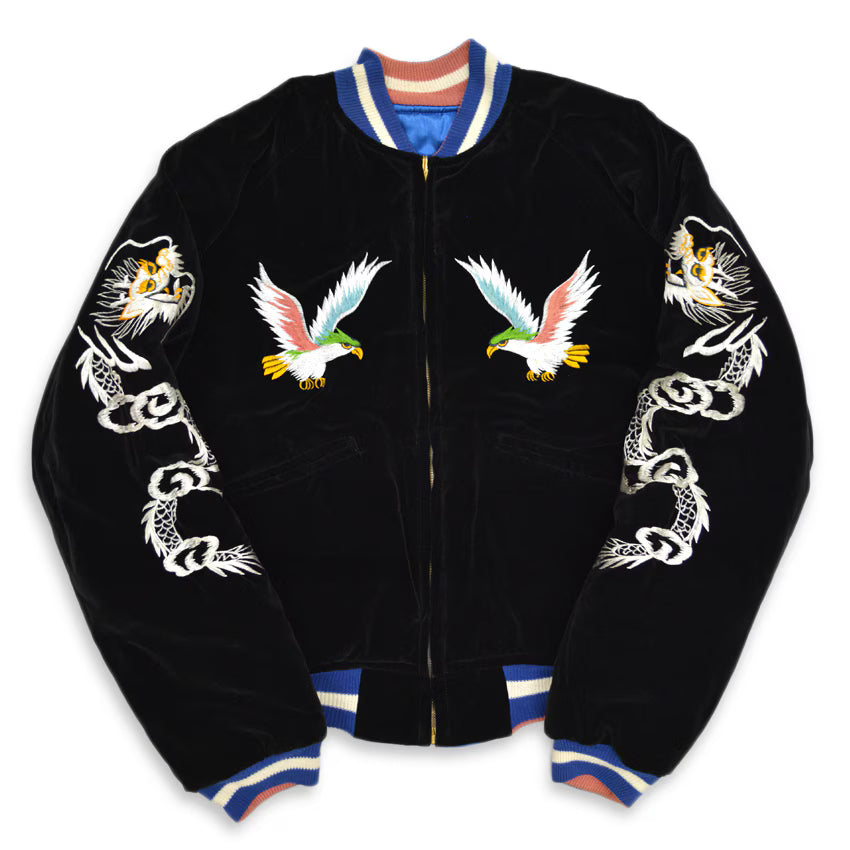 1950s Deadstock JAPAN SOUVENIR JACKET (Sukajan) - Black Velvet with YKK Zipper...