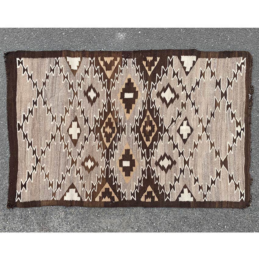 c.1920's Navajo Rug Brown Lightning Bolt Gray Field...