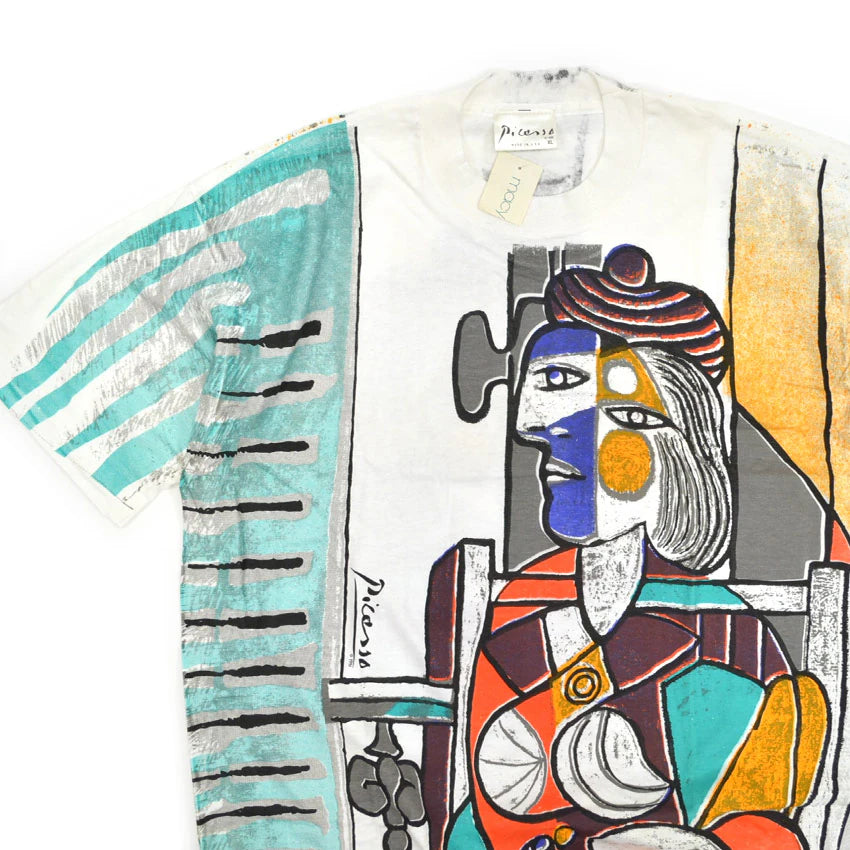 1980s Deadstock Picasso "Woman Sitting in Front of a Window" All Over Print T-shirt... XL