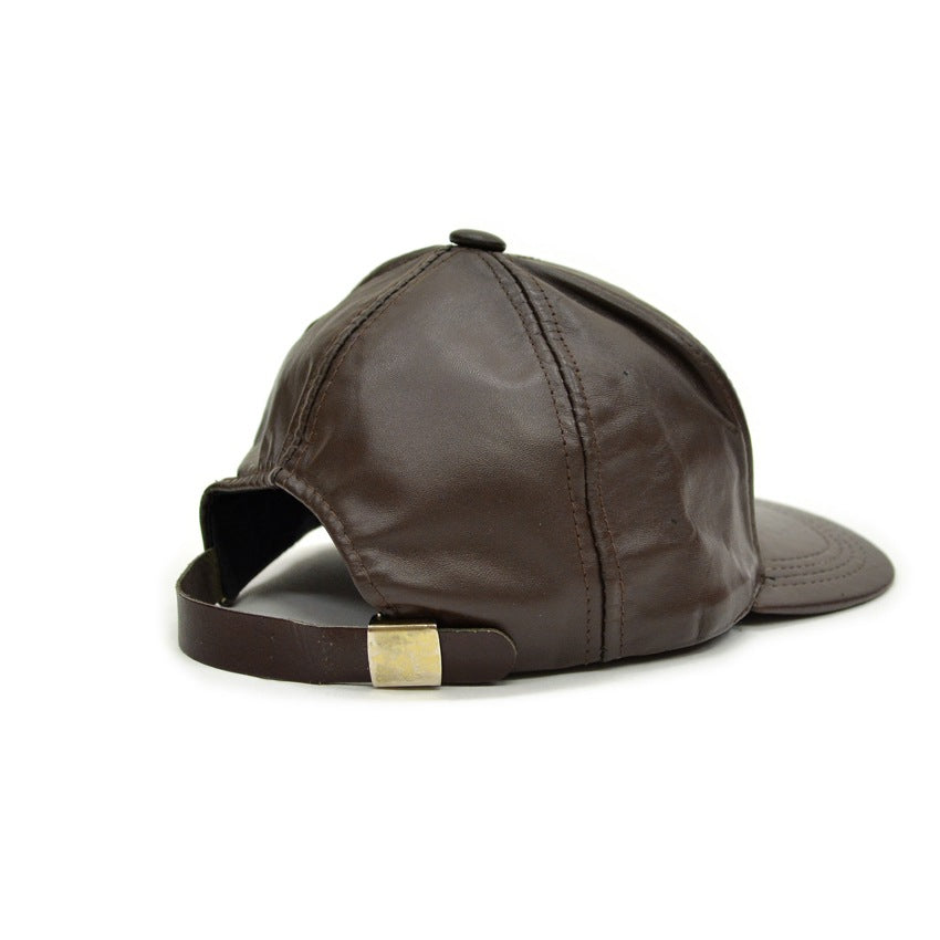 1980's DARK BROWN LEATHER CAP...