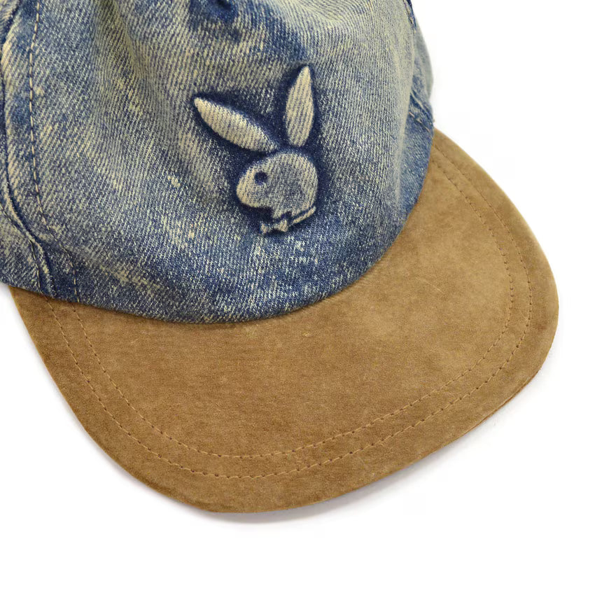1980's PLAYBOY CHEMICAL WASH DENIM & LEATHER CAP ... FITS ALL