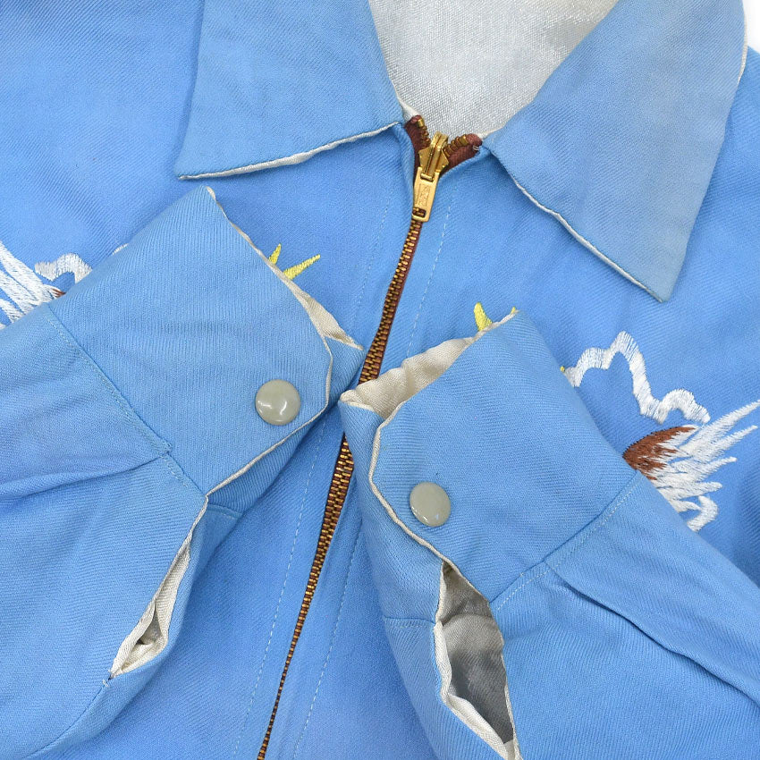 1960's VIETNAM ERA JAPAN SOUVENIR JACKET LIGHT BLUE Dragon Hawk Tiger ... M