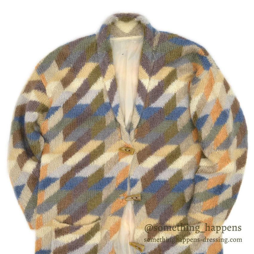 ~1990's MULTI COLOR MOHAIR SHAWL COLLAR JACKET...