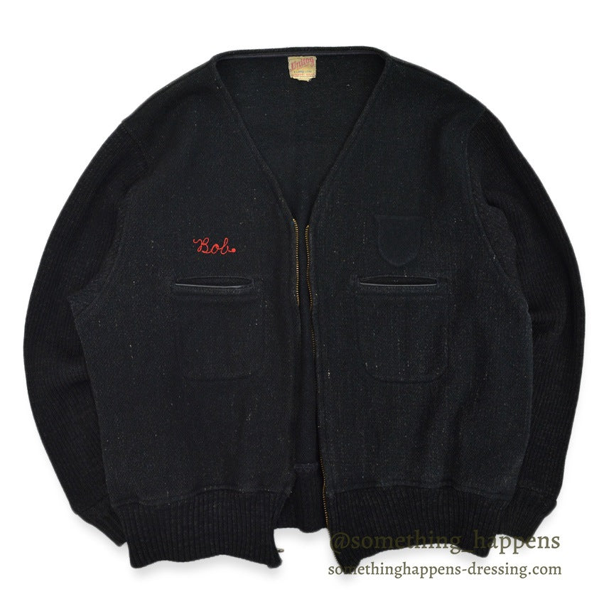 ~60's UNITOG BLACK ZIP UP WOOL JACKET...X-LARGE LONG