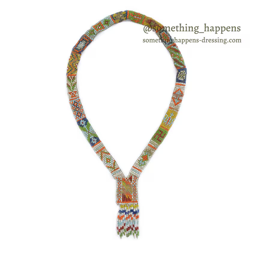 c.1930's OLD NATIVE AMERICAN COLOR BEADED NECKLACE SWASTIKA...