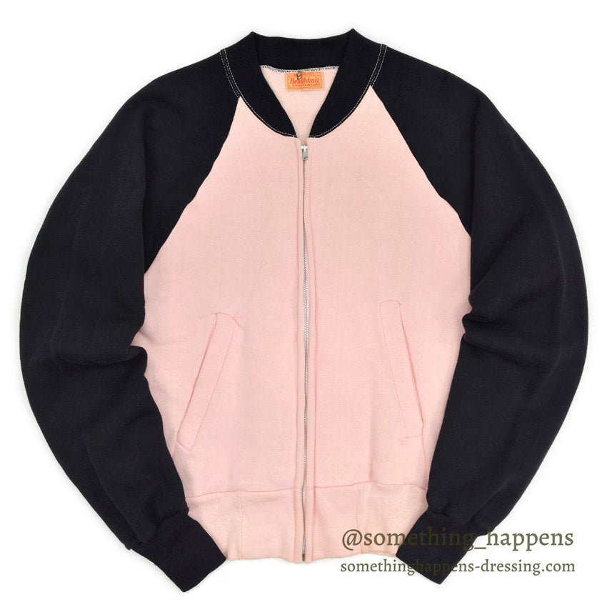 1950's DEADSTOCK HEALTHKNIT BLACK/PINK ZIP UP SWEAT SHIRT ... M