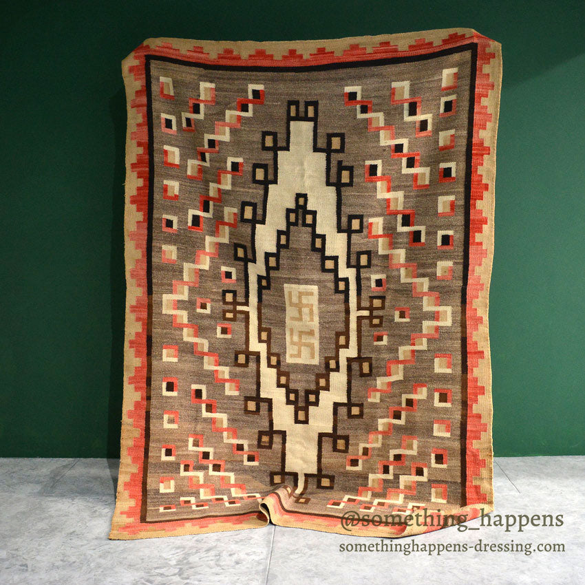 c.1920's NAVAJO RUG WHIRLING LOGS SWASTIKA... 212cm/145cm