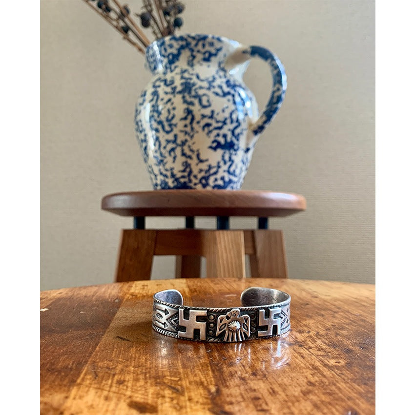c.1930's NAVAJO FRED HARVEY ERA SWASTIKA SILVER BANGLE...