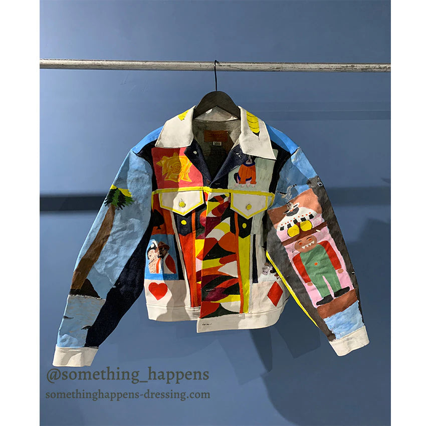 1970's Levi's FOLK ART PAINT 70505 small-e DENIM JACKET NON WASH ... 44