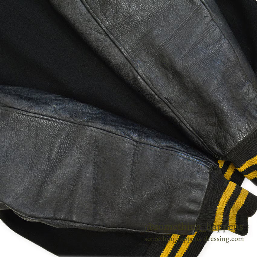 1950's BLACK WOOL & LEATHER LETTERMAN JACKET...