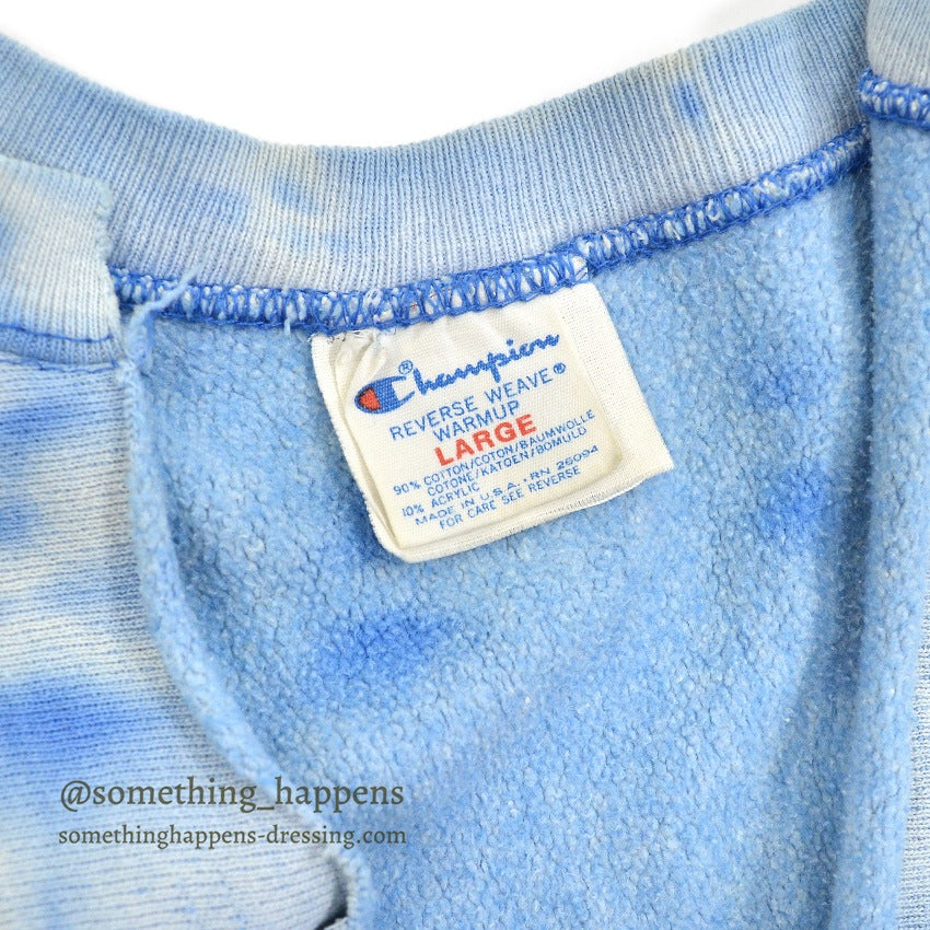 1980's CHAMPION LIGHT BLUE TIE DYE REVERSE WEAVE SWEAT SHIRT...L
