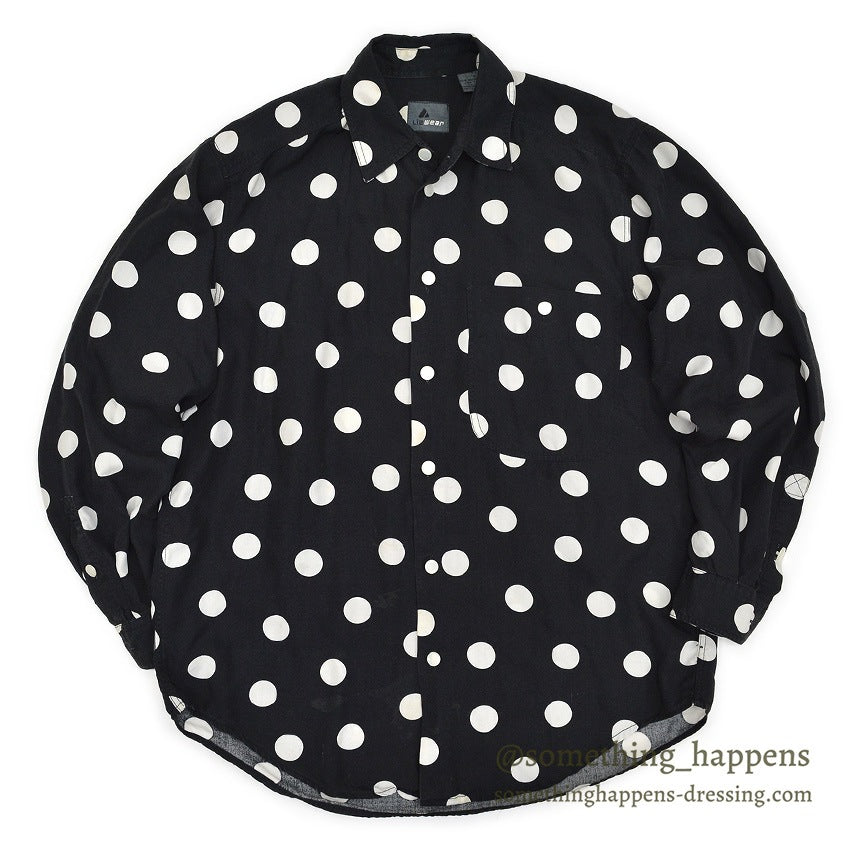 1990's LIZ WEAR DOTS RAYON SHIRT BLACK/WHITE...S