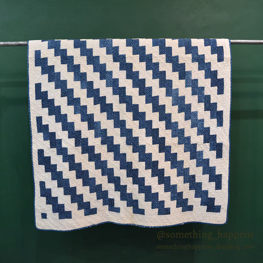 ANTIQUE LIGHTNING STREAK ZIG ZAG INDIGO STAR CALICO PATCHWORK QUILT... 195cm/120cm