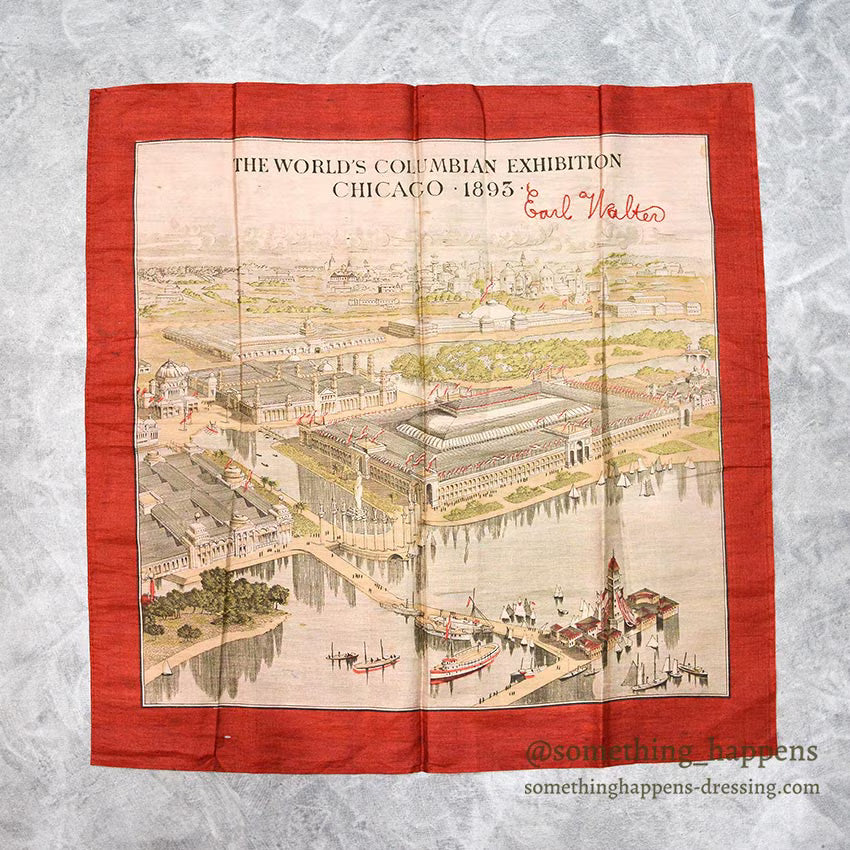 1890's~ THE WORLD'S COLUMBIAN EXHIBITION CHICAGO・1893・SILK SCARF...