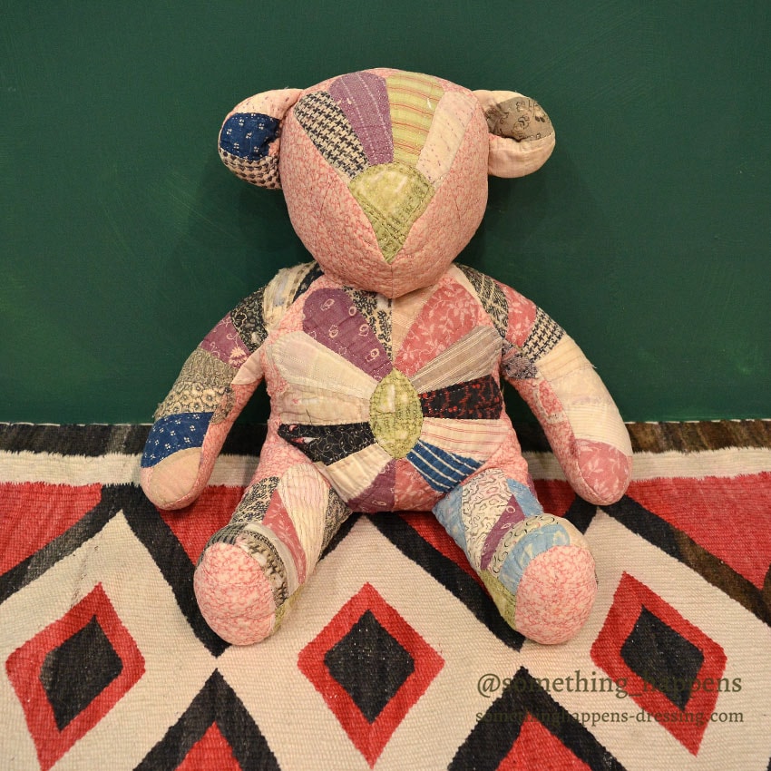 ANTIQUE CALICO PATCHWORK QUILTED TEDDY BEAR...