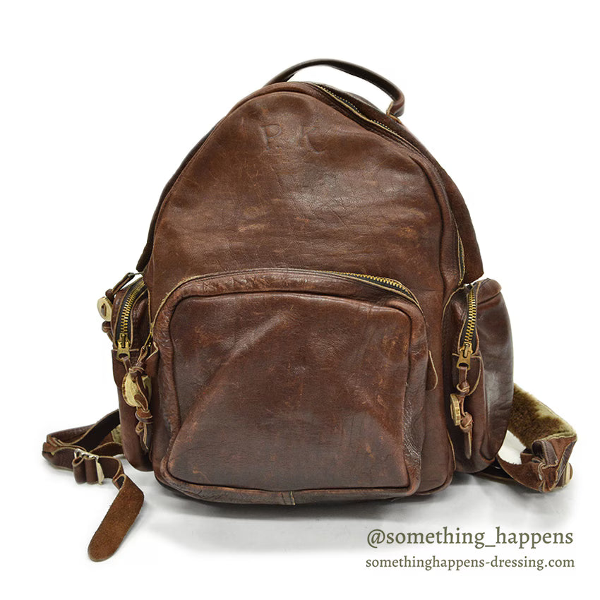 ~1970's PK DARK BROWN LEATHER BACKPACK...