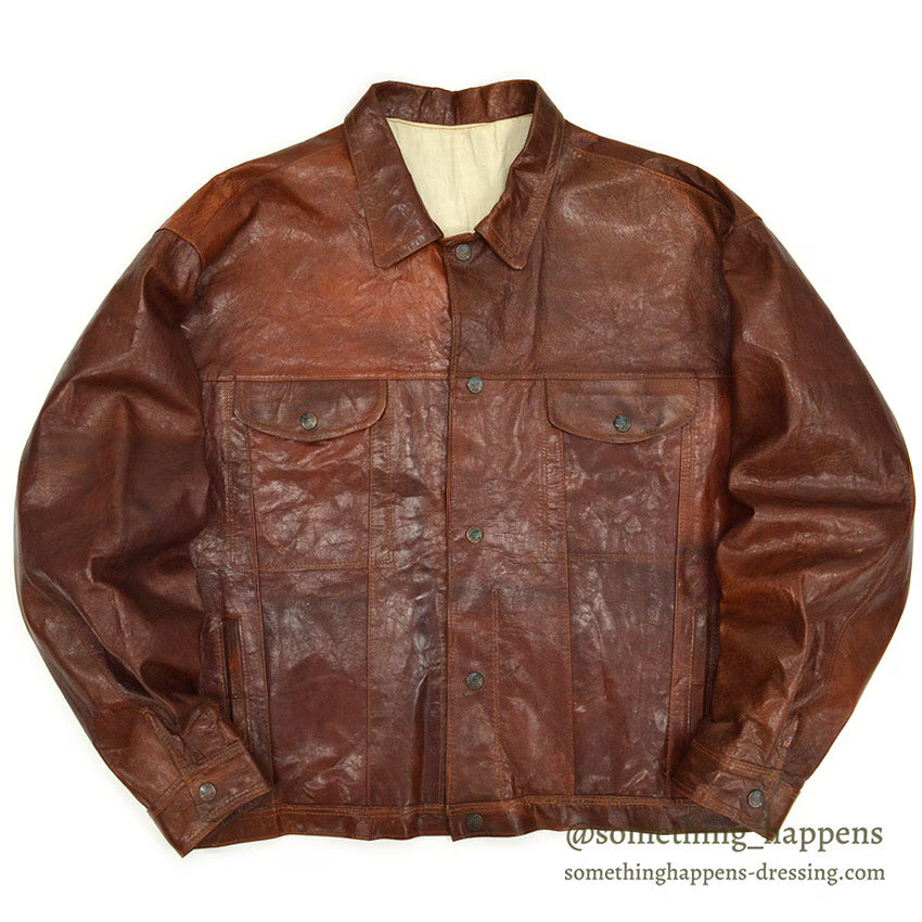 ~1980's UNKNOWN BROWN LEATHER JACKET TYPE 3RD ... Fits like 48