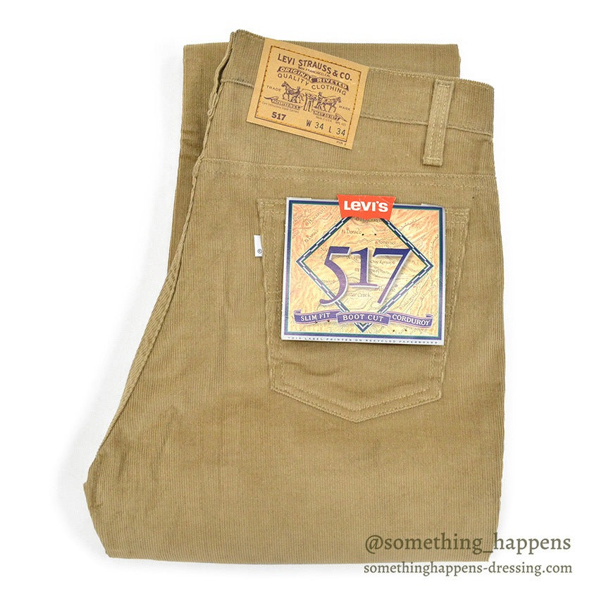 1990's DEADSTOCK Levi's 517 BOOT CUT CORDUROY PANTS TAN... W34/L34