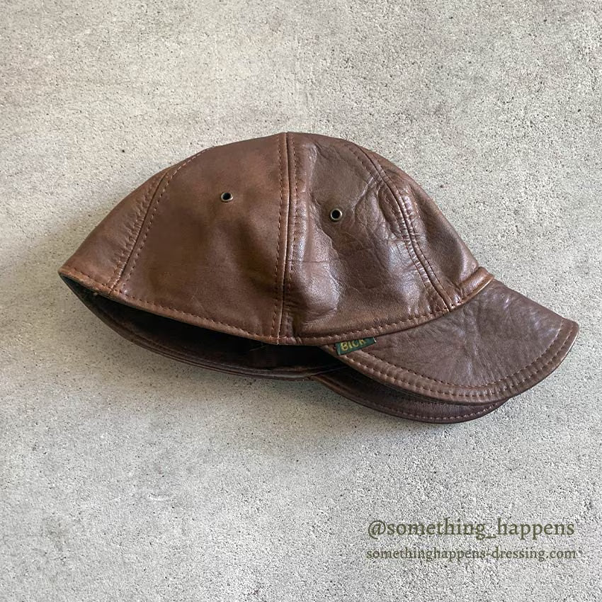 1980's~ BICK BROWN LEATHER CAP...XL