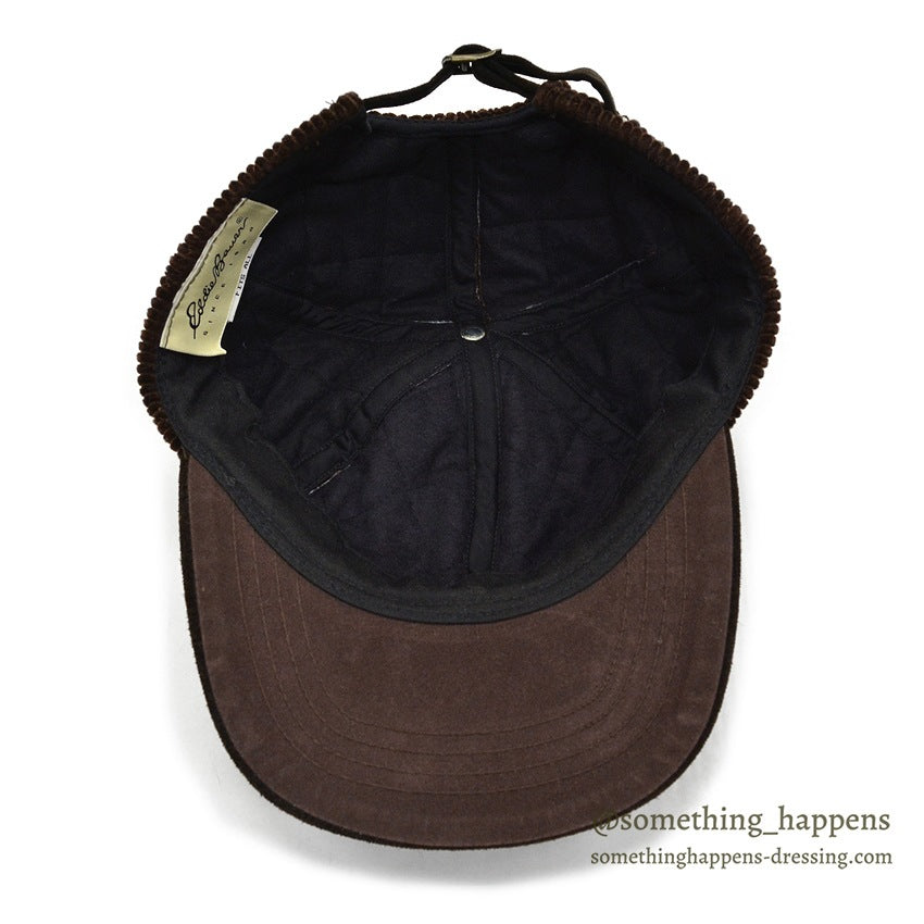 1990's EDDIE BAUER QUILTED CORDUROY & SUEDE DARK BROWN CAP...