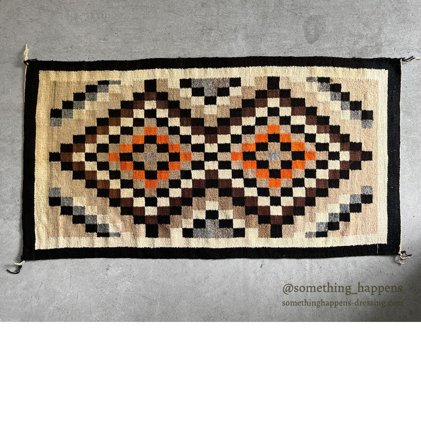1940's~ NAVAJO RUG DOUBLE DIAMONDS PATTERN ... 145cm/78cm