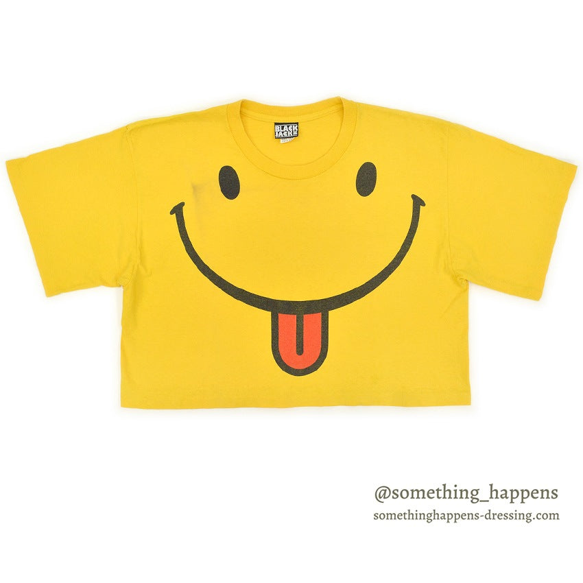 1990's BLACK JACK SMILEY FACE CROPPED T-SHIRT...