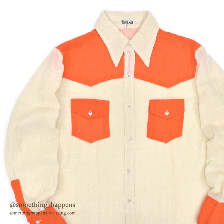 1970's~ INDIA TWO-TONE WESTERN SHIRT... L