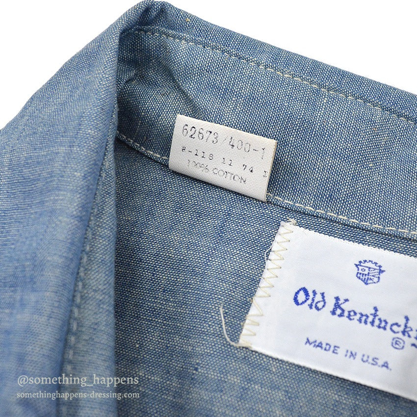 1970's DEADSTOCK OLD KENTUCKY TWO TONE ALL COTTON CHAMBRAY SHIRT... 15