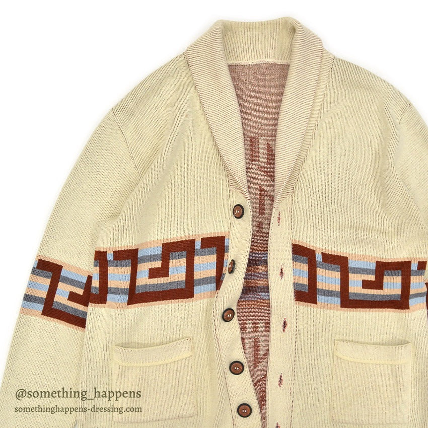 1970's~ NATIVE PATTERN JACQUARD SHAWL COLLAR CARDIGAN...