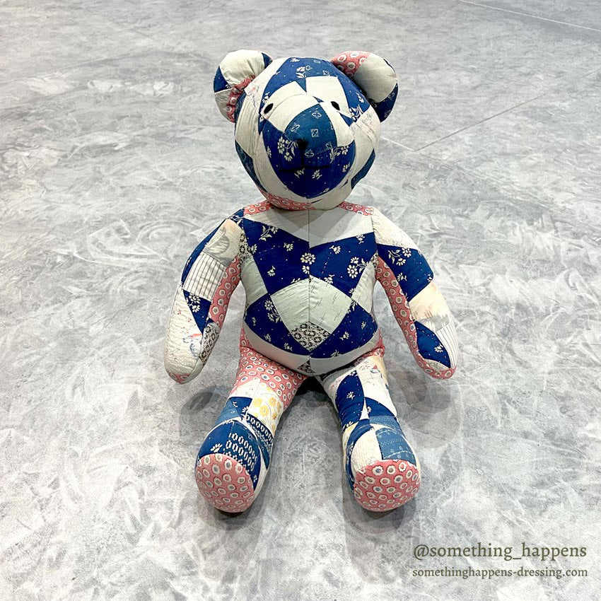 ANTIQUE CALICO PATCHWORK QUILTED TEDDY BEAR...