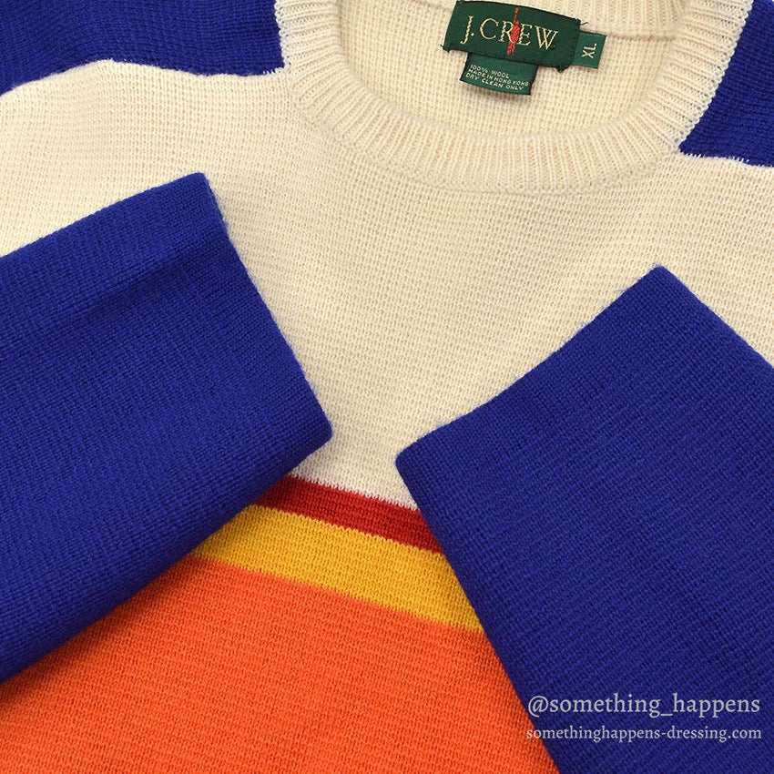 1990's J.CREW MULTI WIDE BORDER WOOL SWEATER... XL