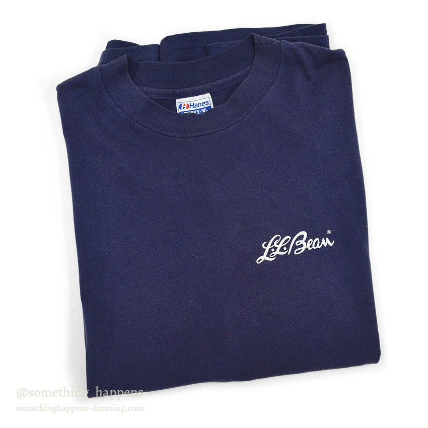 1980s Hanes LL Bean Cursive Logo T-Shirt Faded Navy ... L