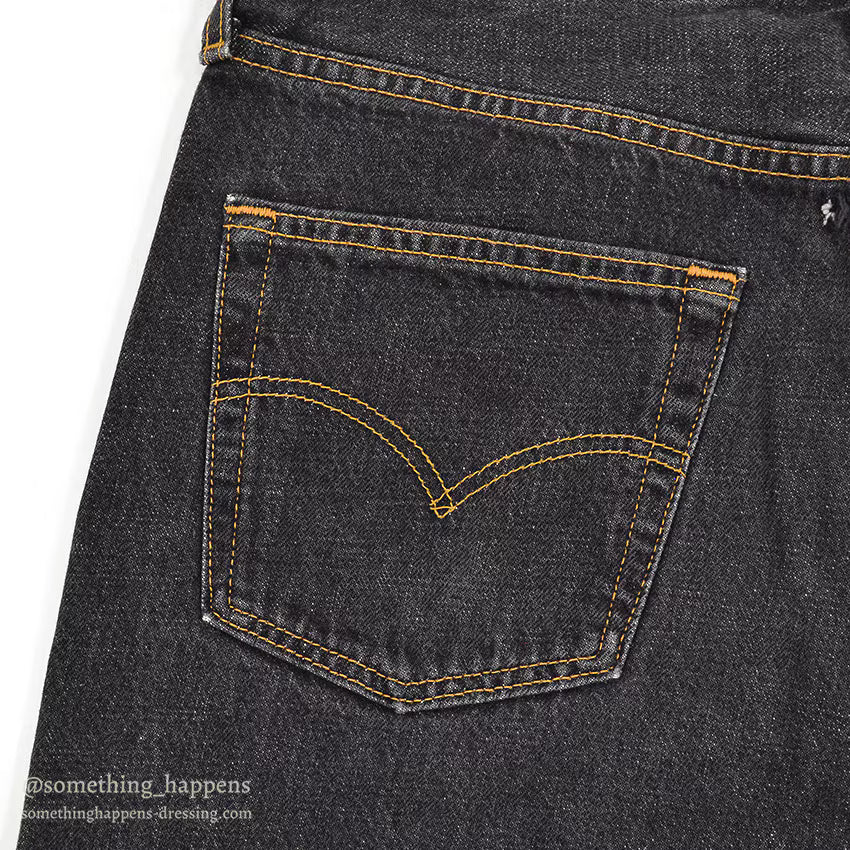 Levi's 501 BLACK DENIM PANTS Made in USA ORANGE STITCH... W34/L32