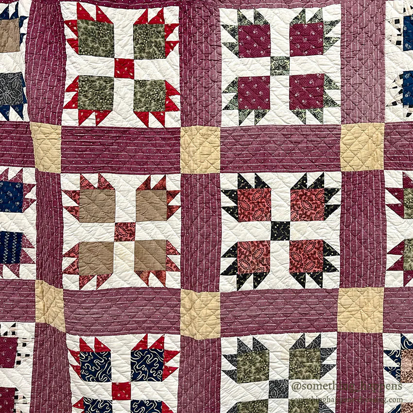 ANTIQUE BEAR'S PAW PATCHWORK QILT MAROON... 197cm/194cm
