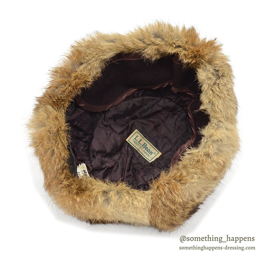 1980's LLBEAN NORTH KING NATURAL RABBIT FUR WITH COTTON CLOTH HAT... XL