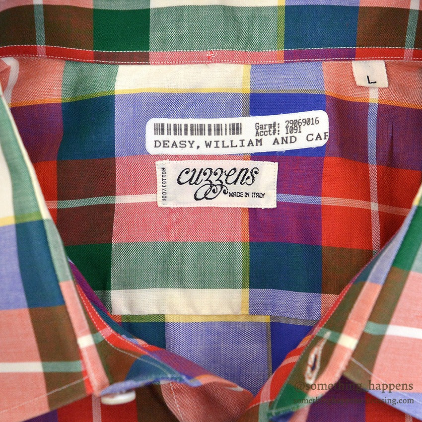 ~1980's CUZZENS PLAID COTTON DRESS SHIRT MADE IN IATLY 1 ... L