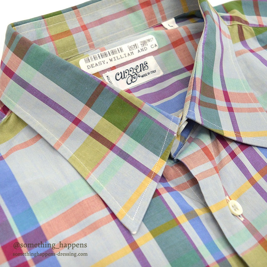 ~1980's CUZZENS PLAID COTTON DRESS SHIRT MADE IN IATLY 2 ... L