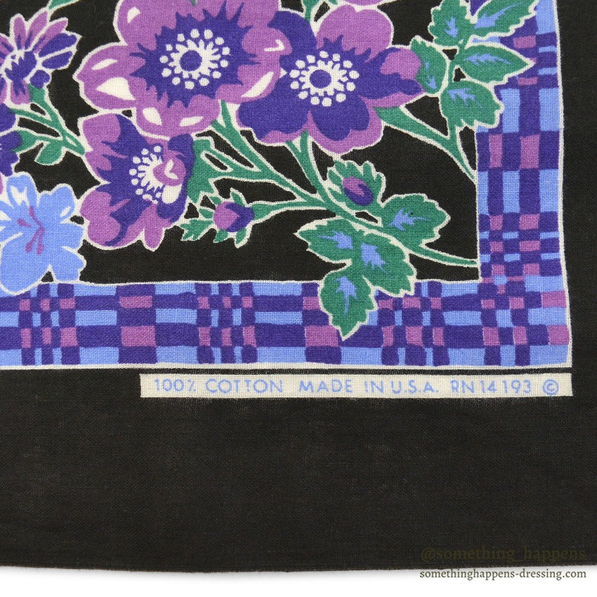 ~1970's WAMCRAFT FLORAL PATTERN MIX COLOR BANDANA BLACK ...