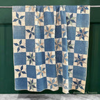 ANTIQUE EIGHT POINT STAR INDIGO CALICO PATCHWORK QUILT... 202cm/168cm