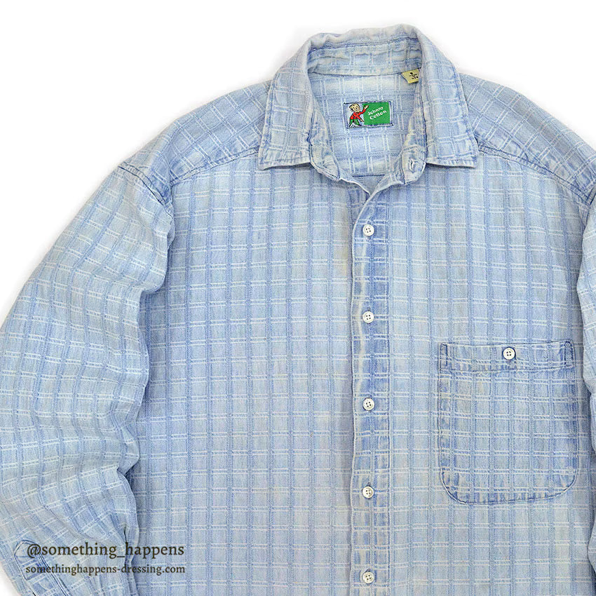 1990's JOHNNY COTTON DOBBY CLOTH L/S SHIRT ... S