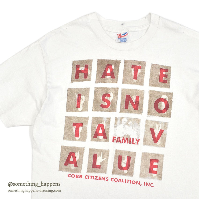 1990's HANES HATE IS NOT A FAMILY VALUE PHOTO PRINT T-SHIRT ... L
