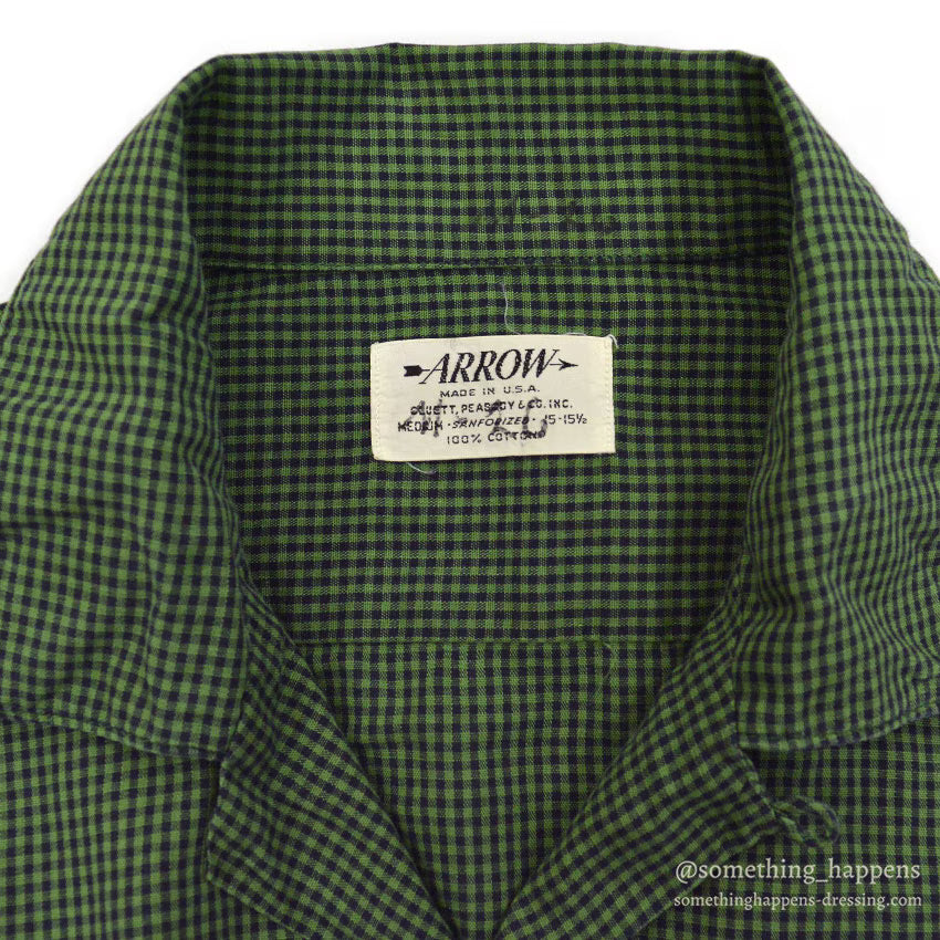 1960's ARROW GREEN/BLACK CHECKERED SHIRT...M