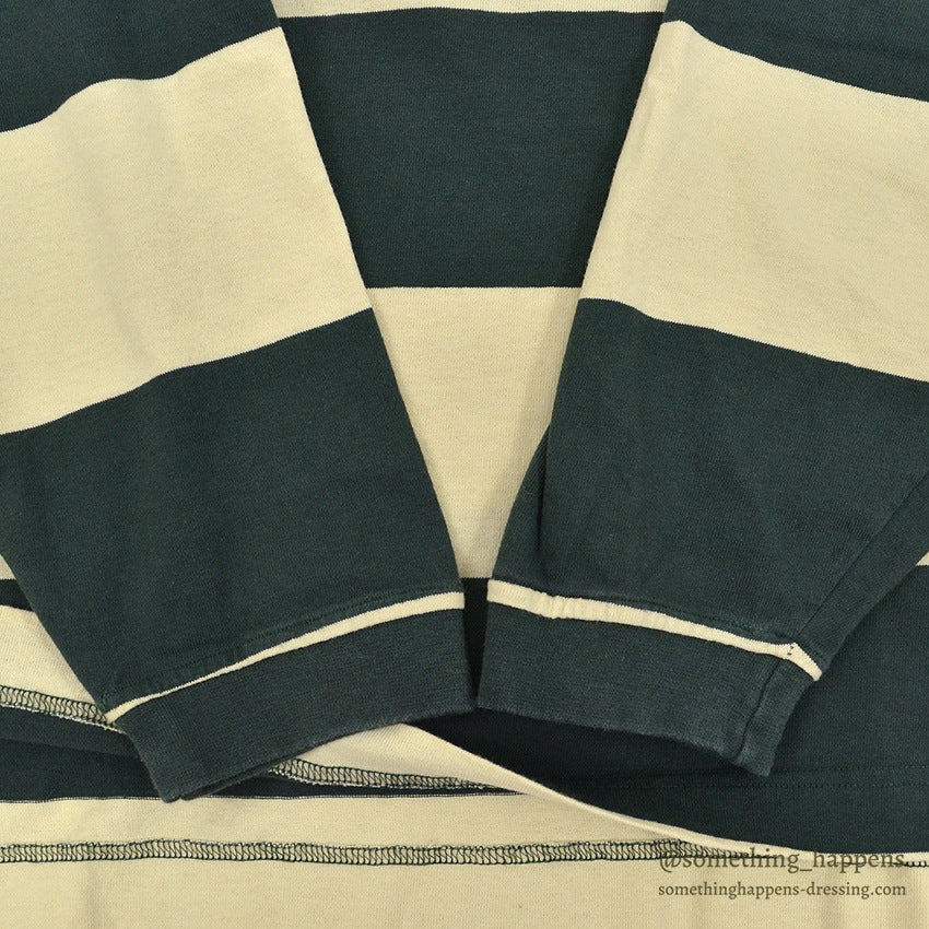 1990's DEADATOCK GAP GREEN/CREAM WIDE STRIPE COTTON L/S TEE ... S