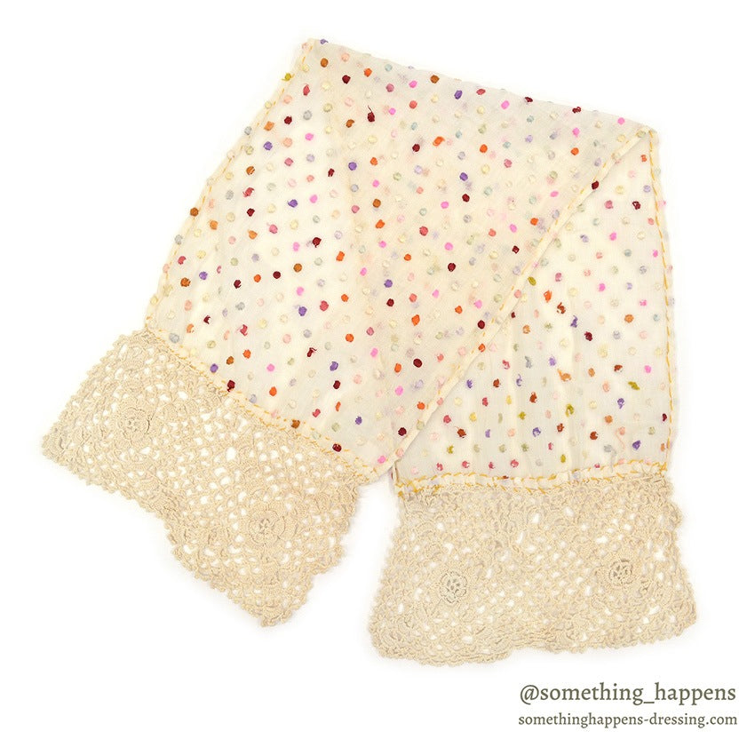 OLD HOMEMADE DOTS EMBROIDERY SCARF...