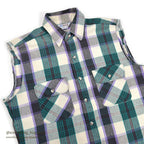 ~1980's FIVE BROTHER PLAID FLANNEL SHIRT / CUT OFF SLEEVES ... M