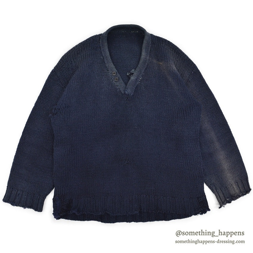 1930's~ OLD DARK NAVY KNIT WOOL SWEATER / FADED ...