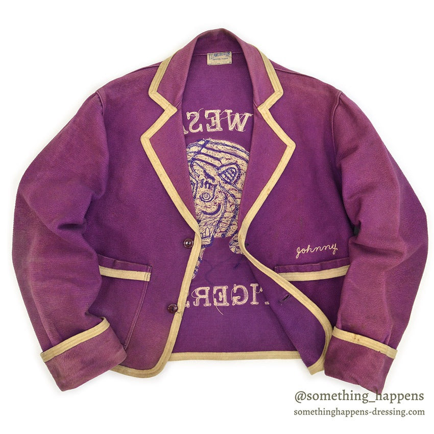~1940's TSLANKFORD & SONS IOWA WESLEYAN TIGER EMBROIDERY MOLESKIN JACKET...